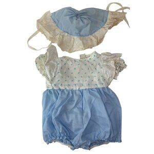 Vintage Coleco Cabbage Patch Kids Blue Rosebud Flower Romper w/ Bonnet CPK 1980s